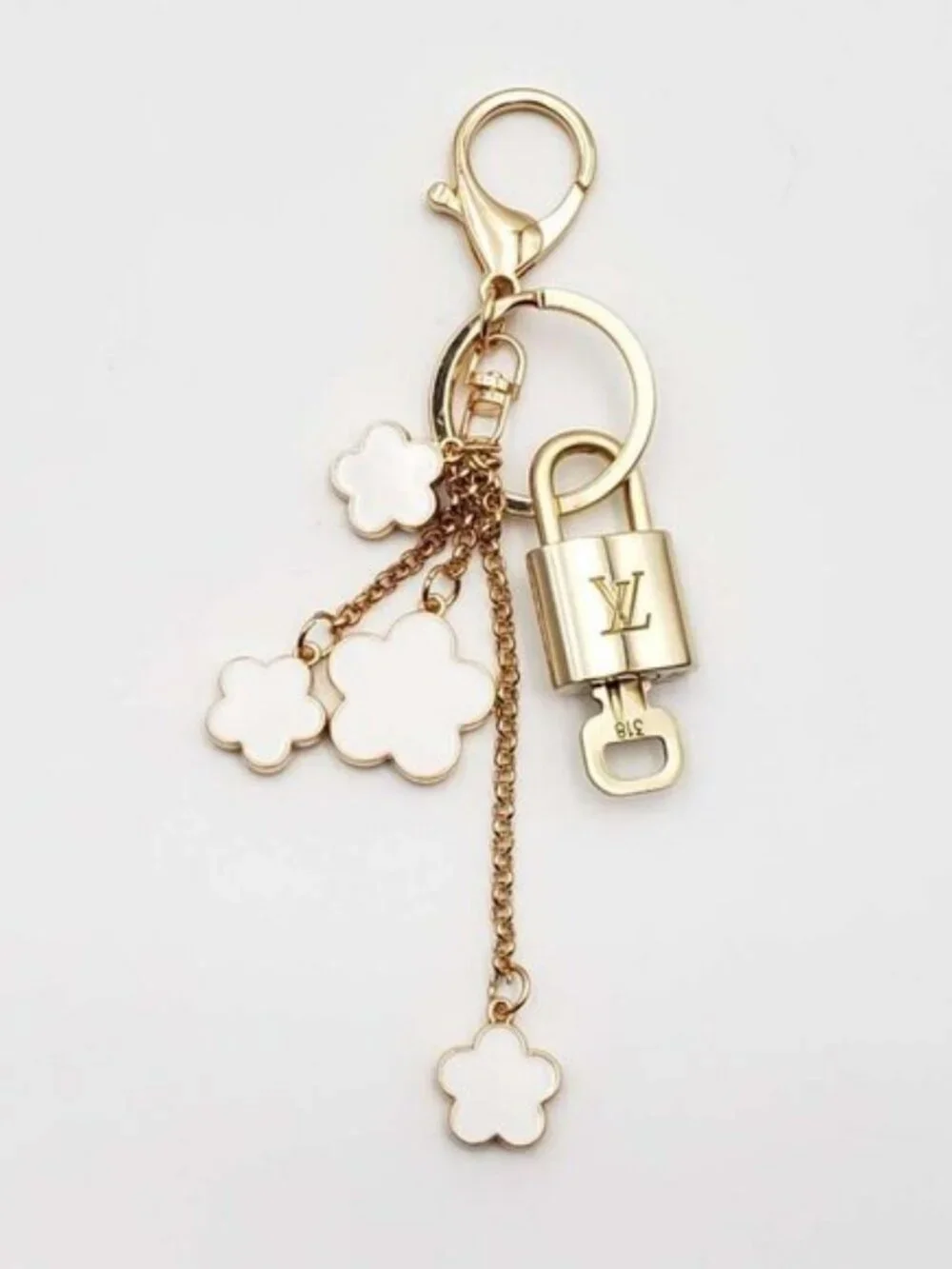 Authentic Louis Vuitton Gold Lock 🔒 Keychain Bag Unbranded Flower Charm LV